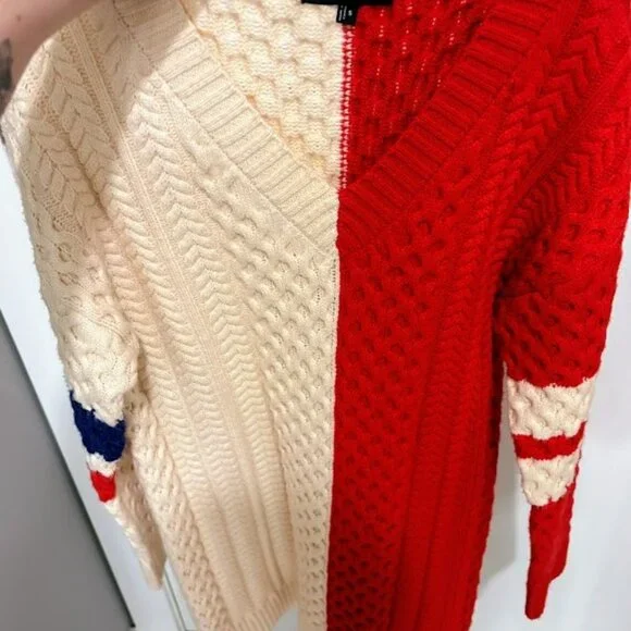 Lulus Bold Comfort Ivory And Red Color Block Cable Sweater Mini Dress - Size S - Picture 2 of 5